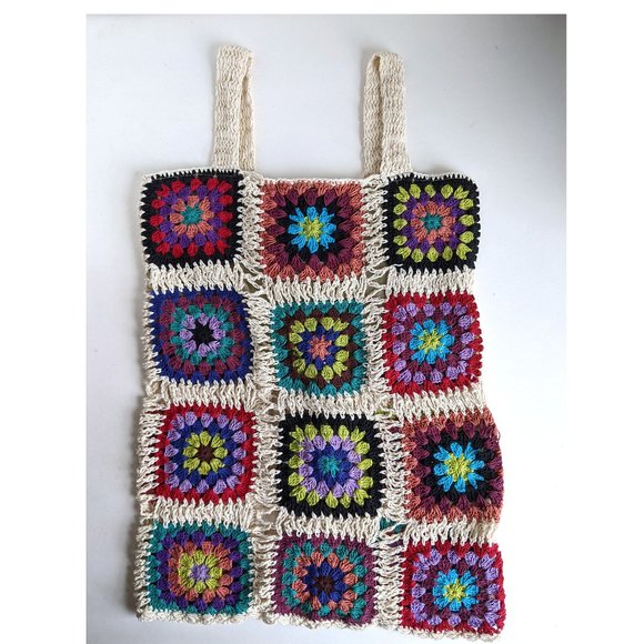 Jaxli Granny Square Crochet Multi Color Tank Top Lace Up Back, Lined Size Small - Picture 5 of 7